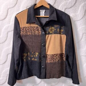 Liz Baker Button Up Patchwork Leopard Whimsigoth Floral Chenille Women's 14P